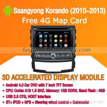 Android Car DVD Player GPS Navigation Wifi 3G for Ssangyong Korando 2010-1013 Bluetooth Touch Screen